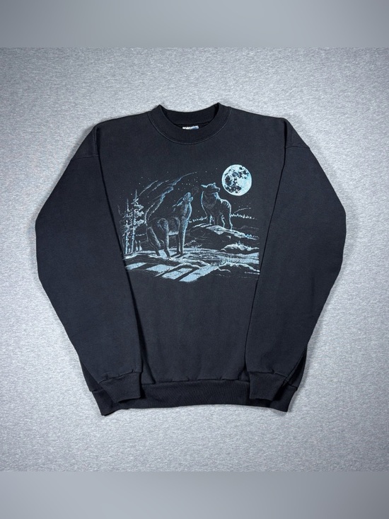 Hanes Other - Vintage Wolf Crewneck Sweatshirt Mens XL Black Hanes Wildlife Howling Wolves